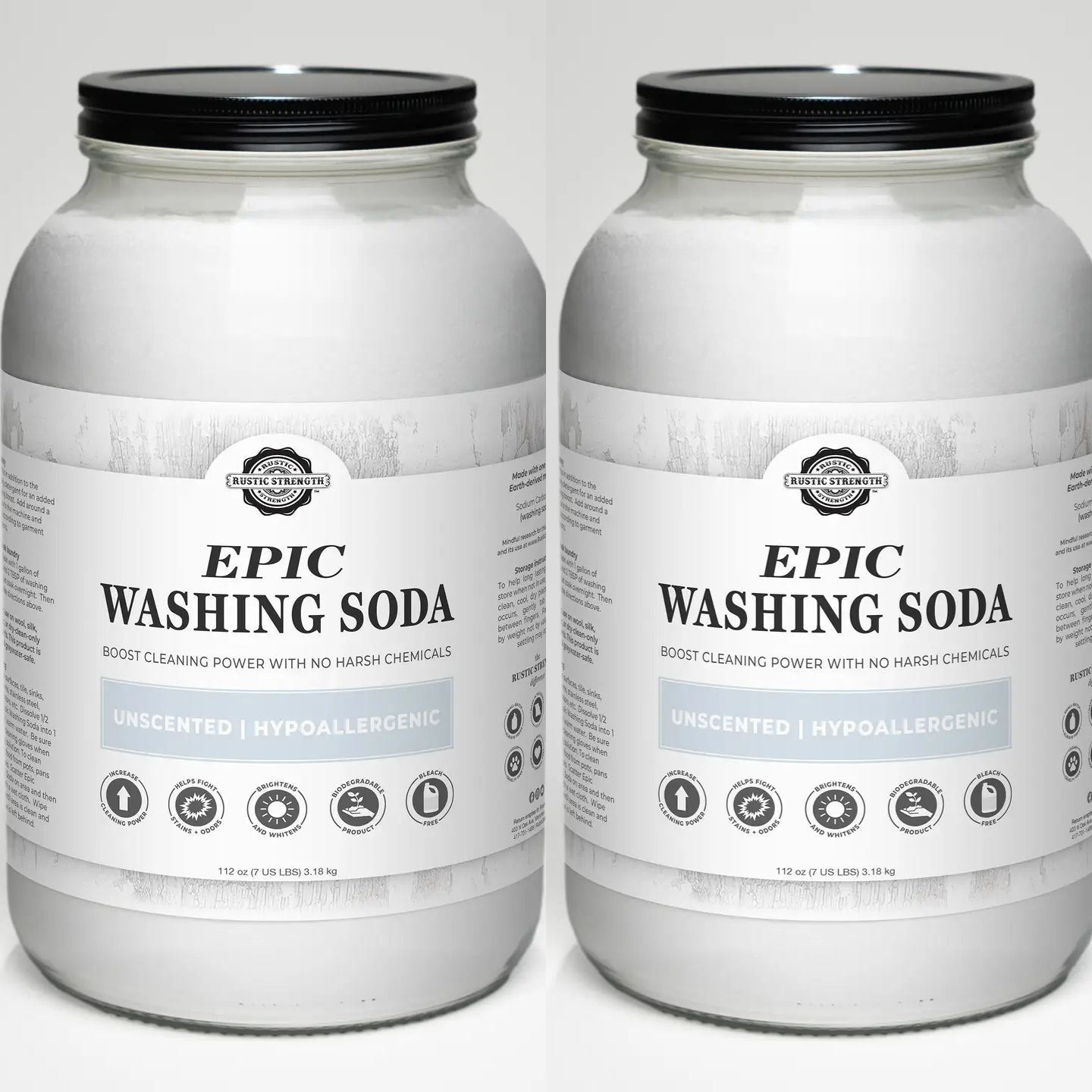 Multi-Purpose Washing Soda | Natural Household Cleaner in Glass Jar (Two Pack)
