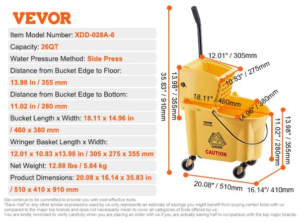 Commercial Mop Bucket with Wringer