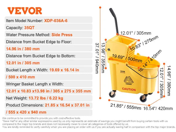 Commercial Mop Bucket with Wringer