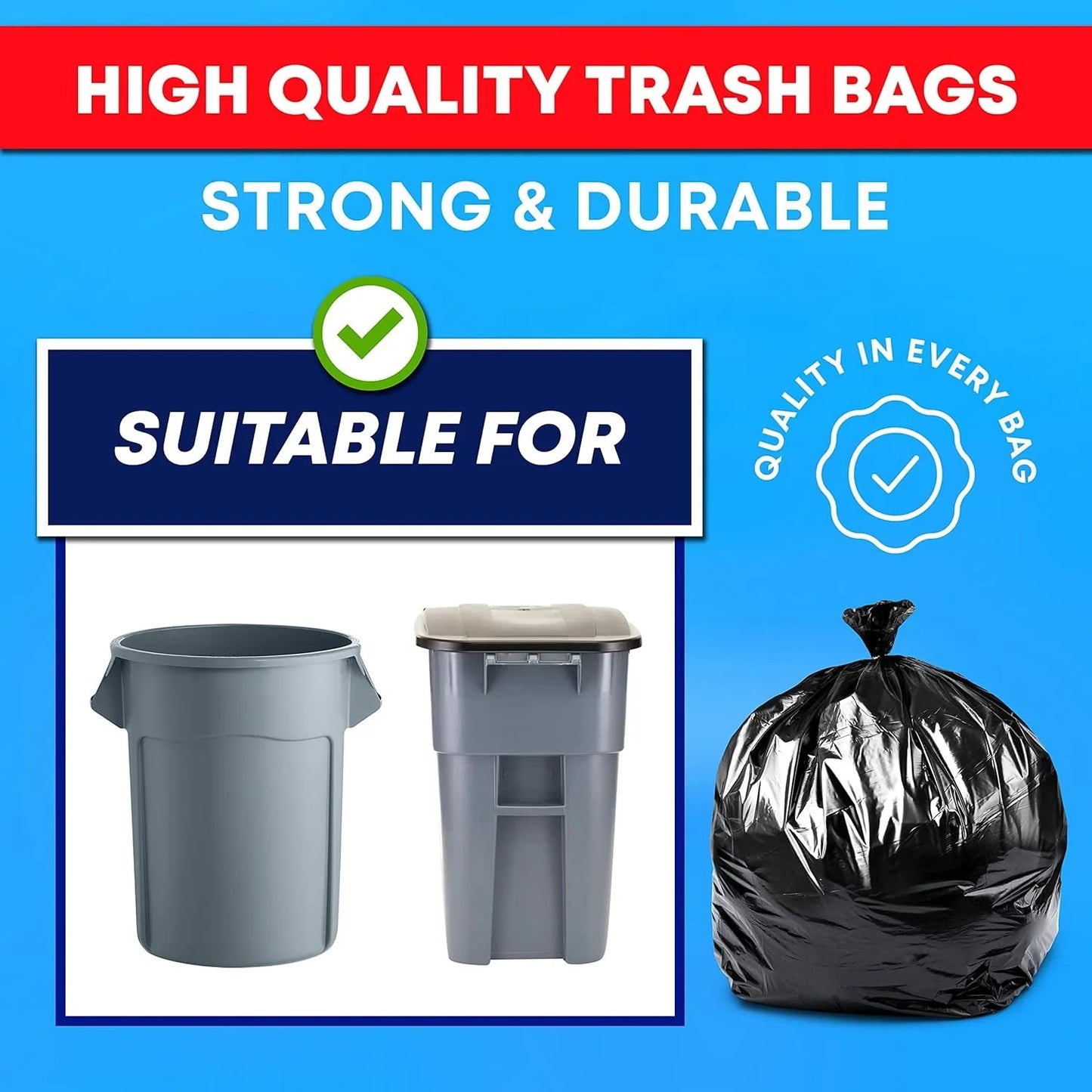 45 Gallon Trash Bags, (Value-Pack 100 Bags w/Ties)