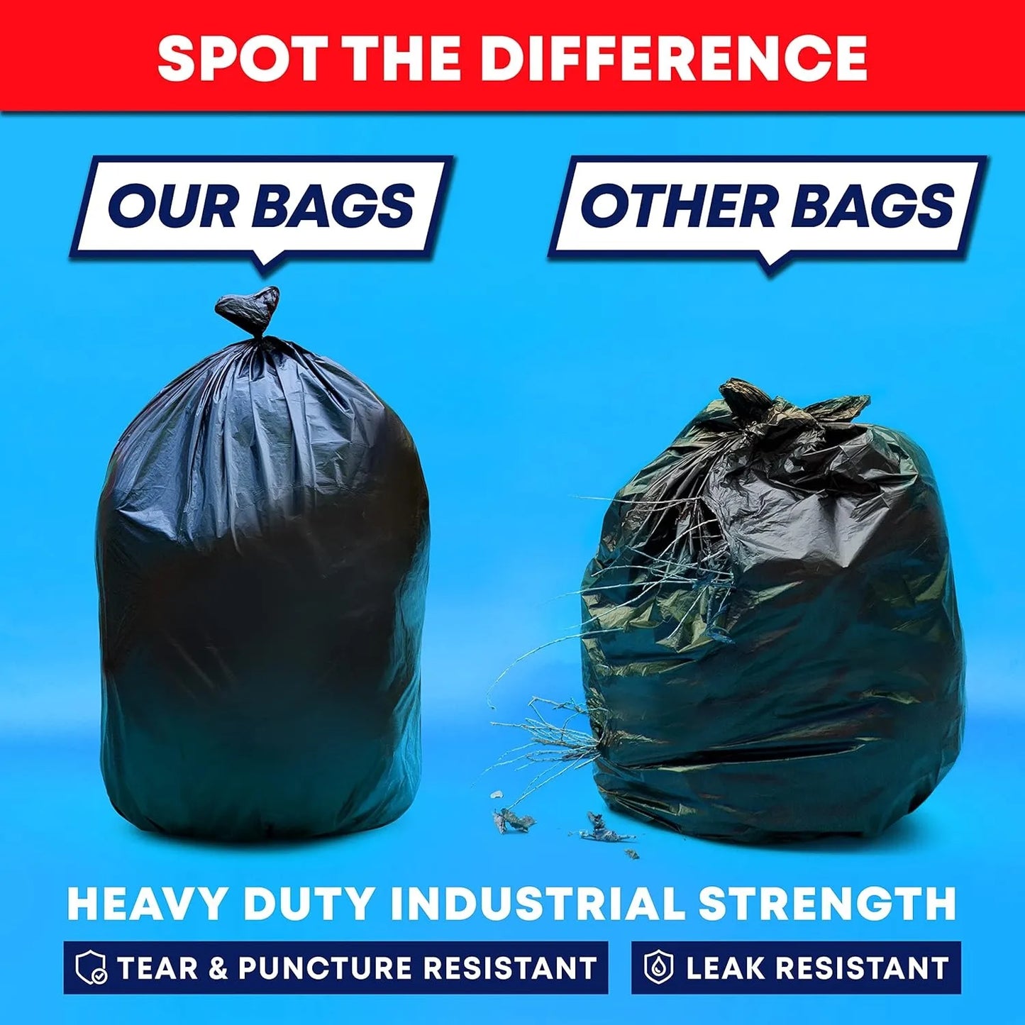 45 Gallon Trash Bags, (Value-Pack 100 Bags w/Ties)